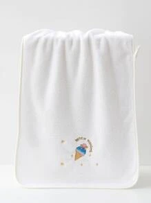 Letter & Ice Cream Embroidered Bath Towel - Multicolor - View 1