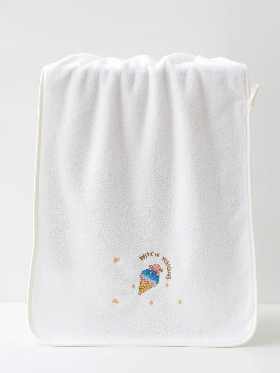 Letter & Ice Cream Embroidered Bath Towel - Multicolor - View 1