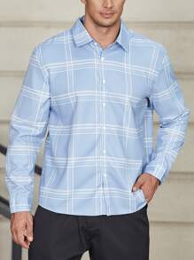 Manfinity Men Plus Plaid Print Shirt - Baby Blue - View 3
