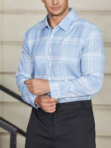 Manfinity Men Plus Plaid Print Shirt - Baby Blue - View 4