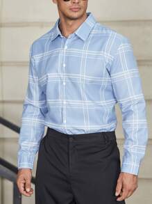 Manfinity Men Plus Plaid Print Shirt - Baby Blue - View 5