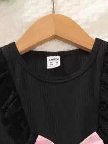 SHEIN 小女童波點圖案前蝴蝶結荷葉邊洋裝 - 彩色 - 查看 3