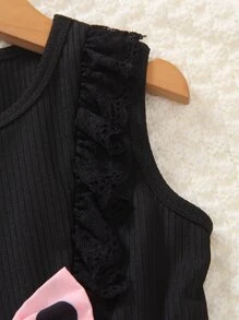 SHEIN 小女童波點圖案前蝴蝶結荷葉邊洋裝 - 彩色 - 查看 4