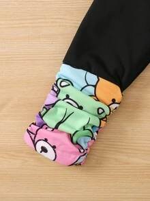 SHEIN 小女童卡通圖案連帽衫和抽褶下擺緊身打底褲 - 彩色 - 查看 5