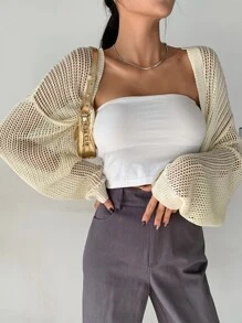 DAZY Drop Shoulder Casual Design Cardigan - Yellow - View 3