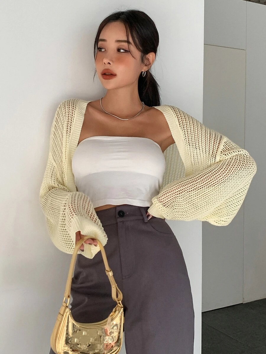 DAZY Drop Shoulder Casual Design Cardigan - Yellow - View 1