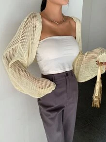 DAZY Drop Shoulder Casual Design Cardigan - Yellow - View 6