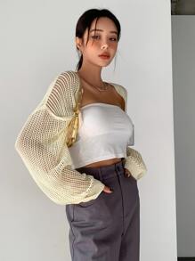 DAZY Drop Shoulder Casual Design Cardigan - Yellow - View 4