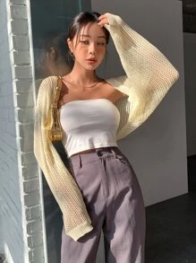 DAZY Drop Shoulder Casual Design Cardigan - Yellow - View 5