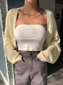 DAZY Drop Shoulder Casual Design Cardigan - Yellow - View 8