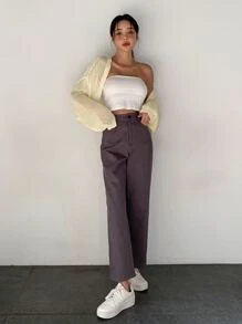 DAZY Drop Shoulder Casual Design Cardigan - Yellow - View 7