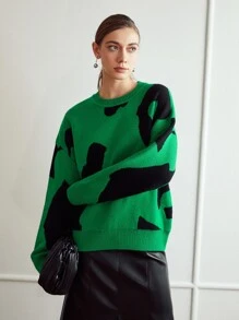 MOTF PREMIUM WOOL-MIX OVERSIZED PRINTED JUMPER - Green - View 2
