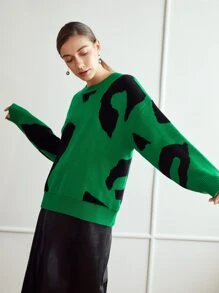 MOTF PREMIUM WOOL-MIX OVERSIZED PRINTED JUMPER - Green - View 5