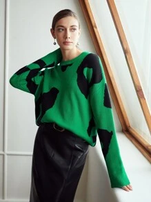 MOTF PREMIUM WOOL-MIX OVERSIZED PRINTED JUMPER - Green - View 7