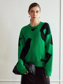 MOTF PREMIUM WOOL-MIX OVERSIZED PRINTED JUMPER - Green - View 9