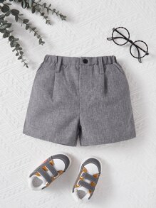 SHEIN Baby Boy Button Front Linen Look Shorts - Grey - View 1