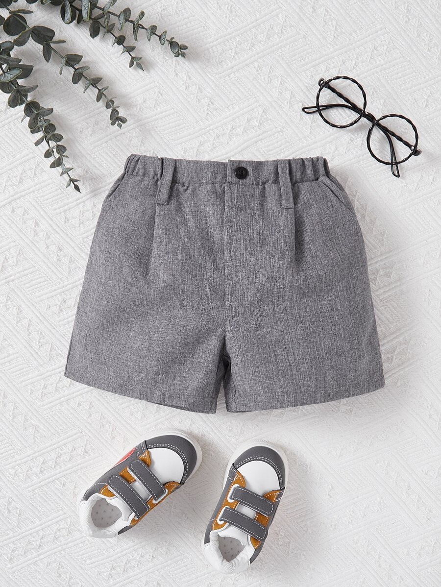 SHEIN Baby Boy Button Front Linen Look Shorts - Grey - View 1