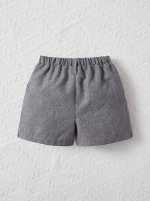 SHEIN Baby Boy Button Front Linen Look Shorts - Grey - View 2