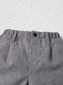SHEIN Baby Boy Button Front Linen Look Shorts - Grey - View 3
