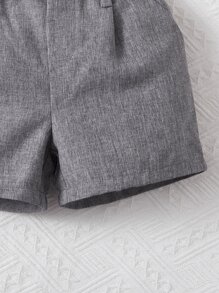 SHEIN Baby Boy Button Front Linen Look Shorts - Grey - View 4