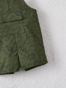 SHEIN Bebé Mono overol con estampado de dinosaurio con bolsillo con solapa - Verde militar - Ver 4