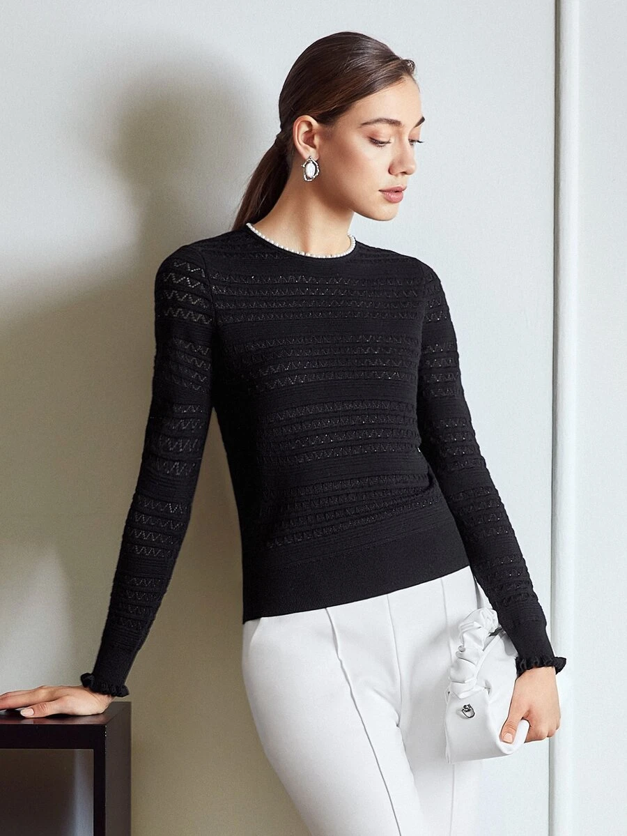 MOTF PREMIUM Áo len dệt kim Trân châu Cái cổ