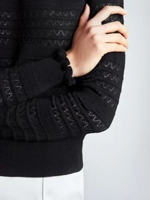 MOTF PREMIUM Áo len dệt kim Trân châu Cái cổ - màu đen - Xem 3