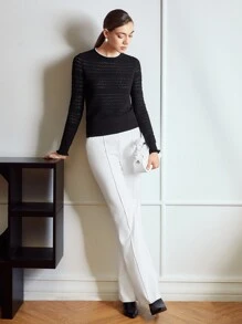 MOTF PREMIUM Áo len dệt kim Trân châu Cái cổ - màu đen - Xem 5