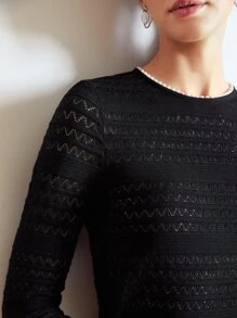 MOTF PREMIUM Áo len dệt kim Trân châu Cái cổ - màu đen - Xem 6