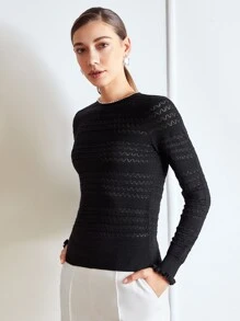 MOTF PREMIUM Áo len dệt kim Trân châu Cái cổ - màu đen - Xem 7