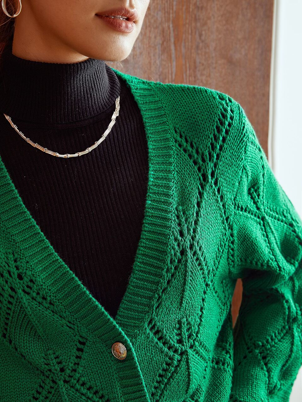 MOTF WOOL-MIX OPEN KNIT CARDIGAN