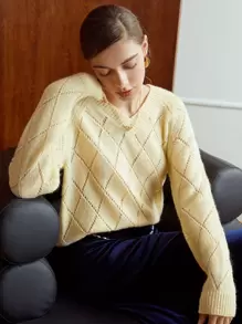 MOTF PREMIUM WOOL-MIX ARGYLE KNIT JUMPER - Yellow - View 2