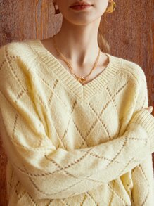 MOTF PREMIUM WOOL-MIX ARGYLE KNIT JUMPER - Yellow - View 3