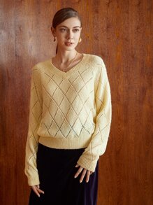 MOTF PREMIUM WOOL-MIX ARGYLE KNIT JUMPER - Yellow - View 6