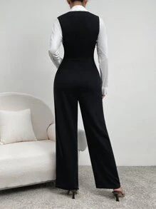 SHEIN LUNE Solid Wrap Detail Slant Pocket Overall Jumpsuit Without Blouse - Black - View 2