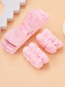 1入組蝴蝶結裝飾沐浴髮帶和2入組盥洗帶 - 粉色 - 查看 2