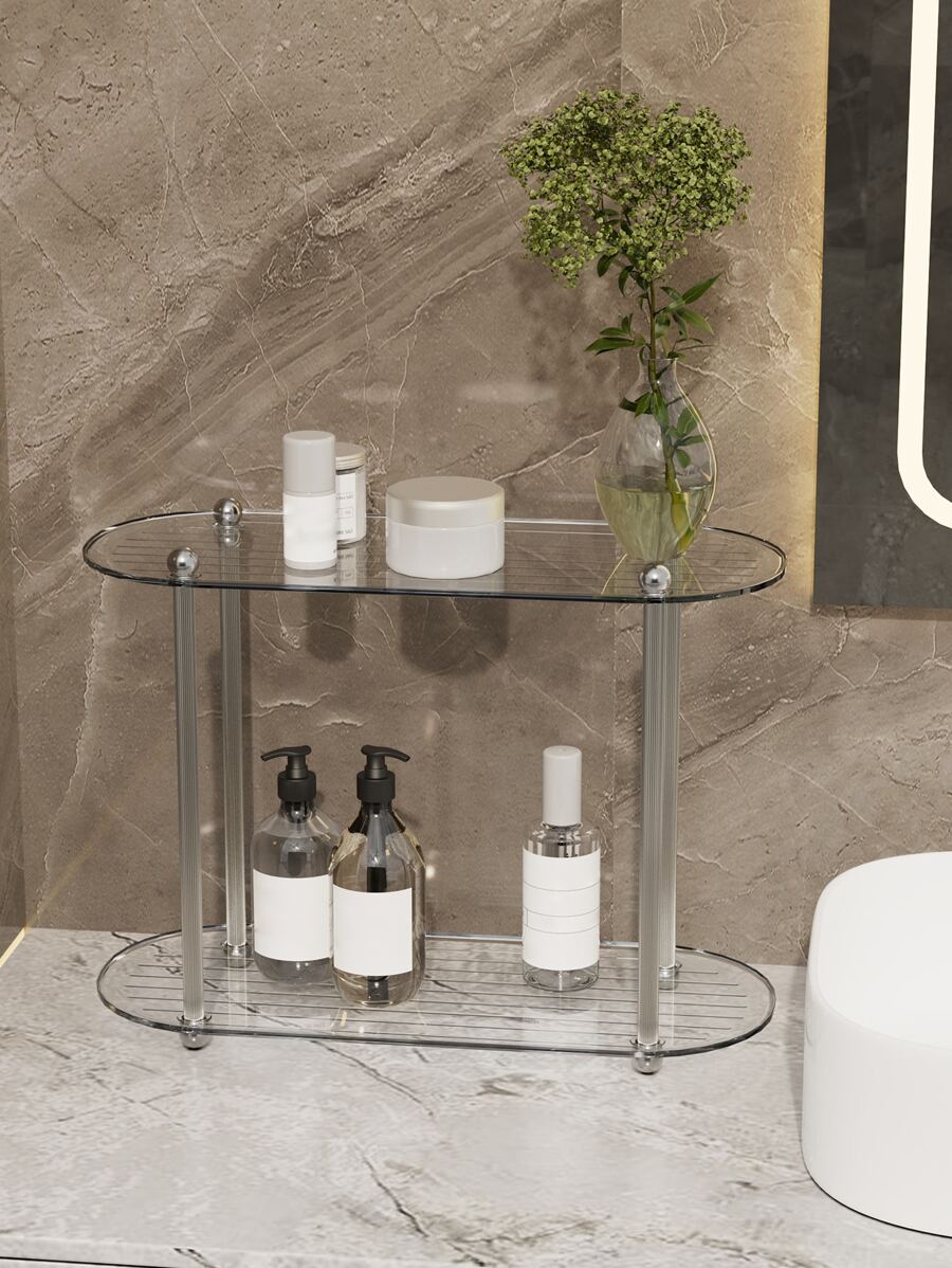 2 Lớp Acrylic Có Giá Để Đồ Phòng Tắm Tổ Chức Trang Điểm Tổ Chức Khay Trang Trí Nước Hoa Giá Trưng Bày Lưu Trữ Kệ Sắp Xếp - Trong sáng - Xem 1
