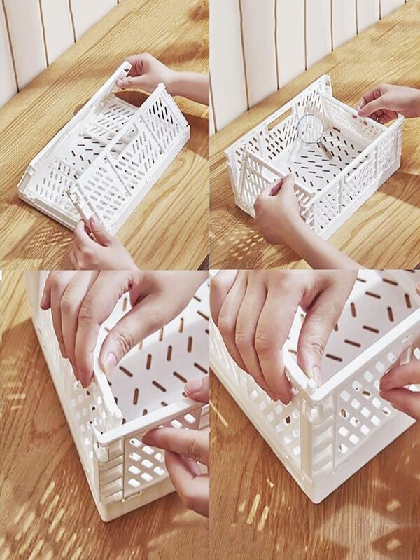 1pc Foldable Bathroom Storage Basket, Simple White Plastic Storage Box