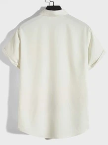 Manfinity RebelGame 宽松男士风景印花短袖休闲衬衫 - 米色 - 查看 2