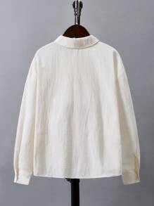 SHEIN 男孩字母補丁細節翻蓋口袋落肩袖襯衫