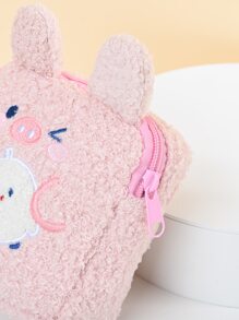 1入粉色小豬毛絨手提款式的時尚簡約化妝包，女性女孩化妝品收納盒化妝箱 - 粉色 - 查看 4