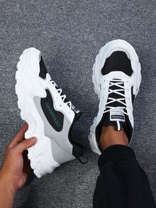 Men Letter Embroidered Lace-up Front Chunky Sneakers - Multicolor - View 1