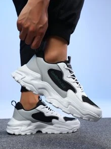 Men Letter Embroidered Lace-up Front Chunky Sneakers - Multicolor - View 3