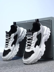 Men Letter Embroidered Lace-up Front Chunky Sneakers - Multicolor - View 4