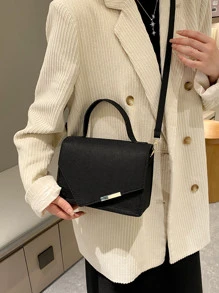 Geanta Patrata Metal Decor - Negru - Vizualizare 6