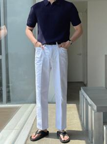 DAZY Hombres Top tejido de canalé - Azul Marino - Ver 3