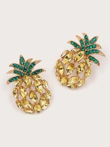 Rhinestone Pineapple Stud Earrings - Yellow - View 1