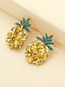 Rhinestone Pineapple Stud Earrings - Yellow - View 2