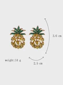 Rhinestone Pineapple Stud Earrings - Yellow - View 3