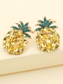 Rhinestone Pineapple Stud Earrings - Yellow - View 4